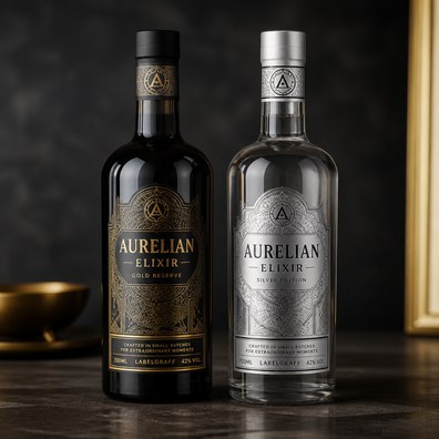 Gold and Silver Label on Bottles